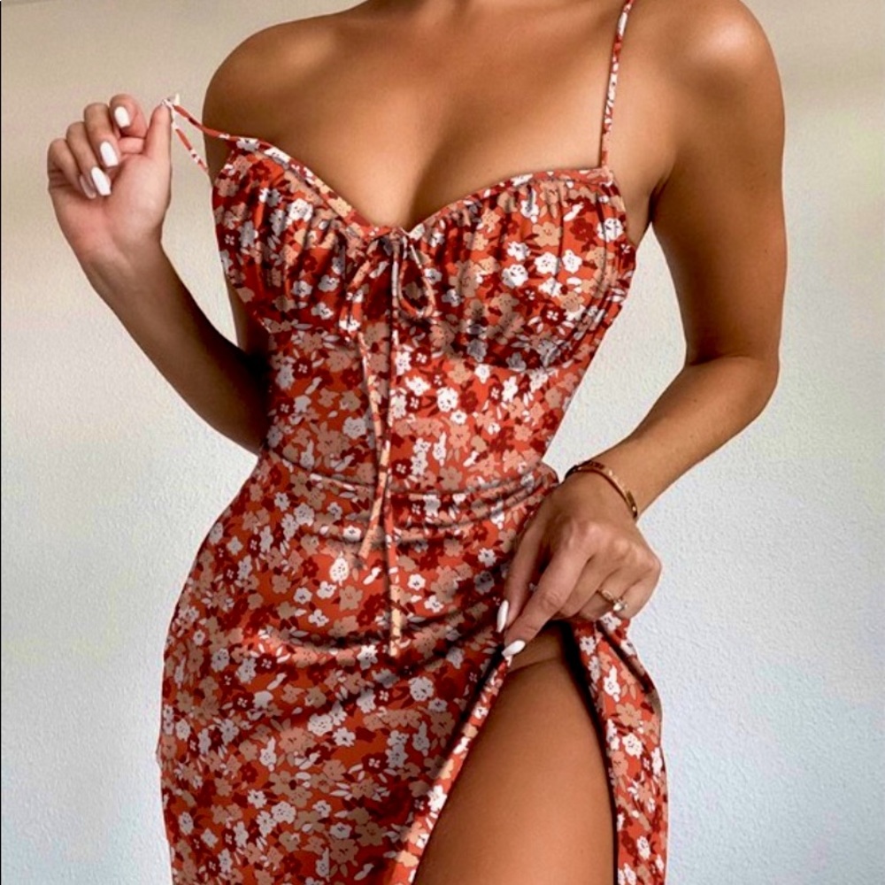 Floral print open leg long dress